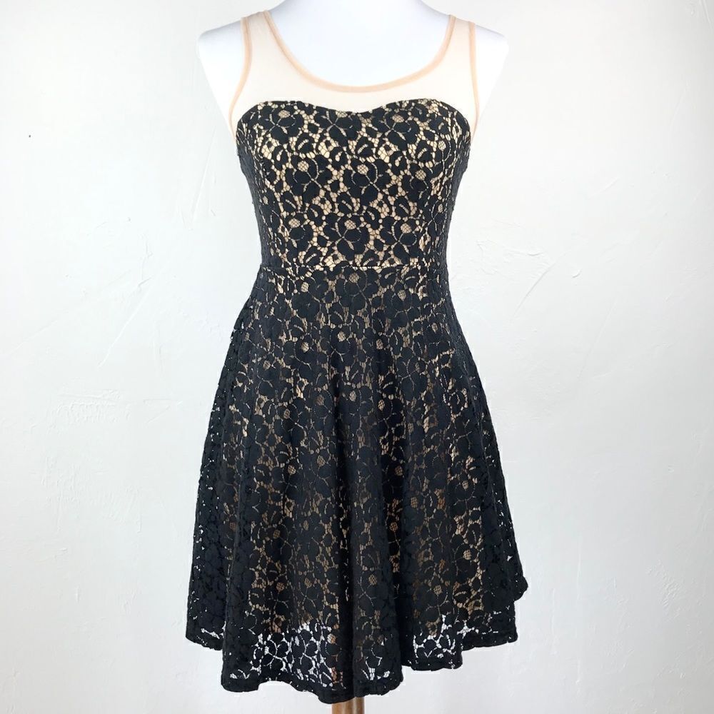 4/$16 American Rag Black Nude Lace Fit & Flare Dress